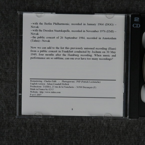 Eugen Jochum 2 CD Set Inedits Bruckner Symphony 8 Dvorak Concerto Tahra France - Picture 3 of 5